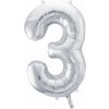 PartyDeco Fóliový balón číslo 3, 86cm strieborný