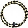 Glosery wrap náramok zdobený krištáľom Swarovski® v tvare krížika, pozlátené korálky z chir. ocele a lesklý čierny achát 4mm Farba: strieborná, Obvod zápästia: L 18 cm