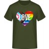E190 Tričko - Dúhové srdce Love - Urban kaki - M - Pánske