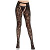 Leg avenue - rose lace stockings with open back black