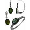 A-B Set of silver jewelry with cosmic meteorite oval moldavite vltavin and cubic zirconia 2 20000036