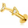 Šperky eshop - Piercing do pery a brady z 9K žltého zlata - motív šípu čírymi zirónikmi S2GG206.48