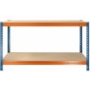 Majster Regál Pracovný stôl BULLRACK RIVET PRO 100x180x60 DTD drevotrieska 2 úrovne modro-oranžová, Modrá/Oranžová