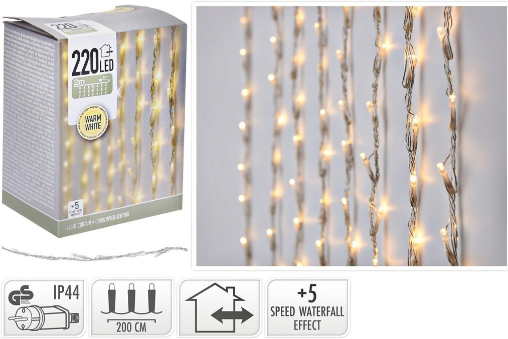 HOMESTYLING Svetelný reťaz VODOPÁD teplá biela 220 LED 2 m KO-AX8405800