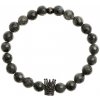 Pánsky Glosery náramok Korunka s čiernymi zirkónmi, labradorit 8mm Obvod zápästia: L 18 cm