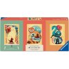 Mini puzzle Trio so stojanom Ravensburger 3x100 dielikov Ukiyo-e: Mačací bojovník, červená panda a drak