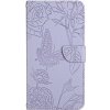 Peňaženkové puzdro Embossing Pattern Motýľ a ruže fialové – Motorola Moto G54 5G / G54 5G Power Edition