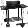 Záhradný gril na drevené uhlie s krytom a otočným ražňom, prenosný, stabilný, s roštom a poličkami