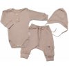 Baby Nellys 3-dielna rebrovaná súpr. Hand Made, body, tepláčiky a čiapočka, béžová, veľ.68 Baby Nellys