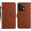 Peňaženkové kožené puzdro Rhombic Grid na Xiaomi Redmi Note 13 4G - Hnedá