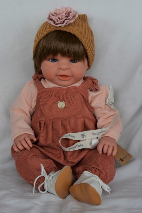 Lamagik Realistické miminko hnědovlasá holčička Paula v čevenohnědých kalhotách