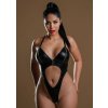 Erotické body Daring Intimates High-Waist Wetlook Bodysuit With Zippers L/XL, čierne elastické body so zipsami
