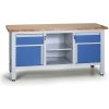 Pracovný stôl do dielne EXPERT, 2 zásuvky, 2 skrinky, 1 polica, 1690 x 600 x 860 - 900 mm, modrá