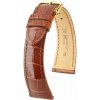 Remienok Hirsch London Alligator - zlatohnedý, lesk - 17 mm - L – Štandardná dĺžka (doporučujeme) - 16 mm - Zlatá + 5 rokov záruka a darček ZADARMO