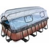 Bazén s krytom pieskovou filtráciou a tepelným čerpadlom Wood pool Exit Toys oceľová konštrukcia 400*200*100 cm hnedý od 6 rokov