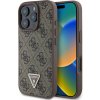 Guess PU 4G Strass Triangle Metal Logo Zadní Kryt pro iPhone 16 Pro Brown GUHCP16LP4TDPW