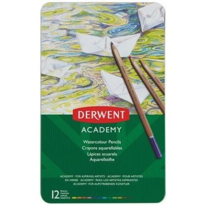 DERWENT Akvarelové ceruzky sada v plechovej krabičke "Academy" 12 rôznych farieb