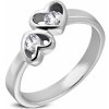Šperky eshop - Oceľový prsteň striebornej farby, dve srdcia s čírymi zirkónmi D3.13 - Veľkosť: 52 mm