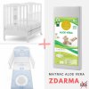 Italbaby detská postieľka so spúšťacím bokom Baby Chic s komplet výbavou biela/modrá + matrac ZDARMA