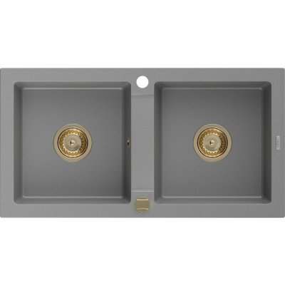 MEXEN/S MEXEN/S - Mario granitový drez 2-bowl 820x436 mm, šedá, + zlatý sifón 6504822000-71-G
