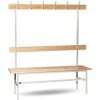 BASIC Šatníková lavica jednostranná s opierkou a vešiakmi, v.160 x š.150 x h.33cm, RAL7035 sivá, drevo lipa