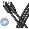 AXAGON BUCM3-CM20AB, SPEED kabel USB-C - USB-C, 2m, USB 3.2 Gen 1, PD 60W 3A, ALU, oplet, černý