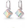 Strieborné náušnice kocky Swarovski elements 8 mm dúhové CRYSTAL AB
