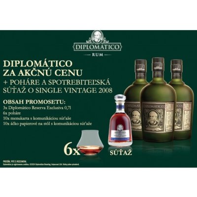 Diplomático Reserva Exclusiva 40% 3 x 0,7 l (darčekové balenie 6 pohárov)