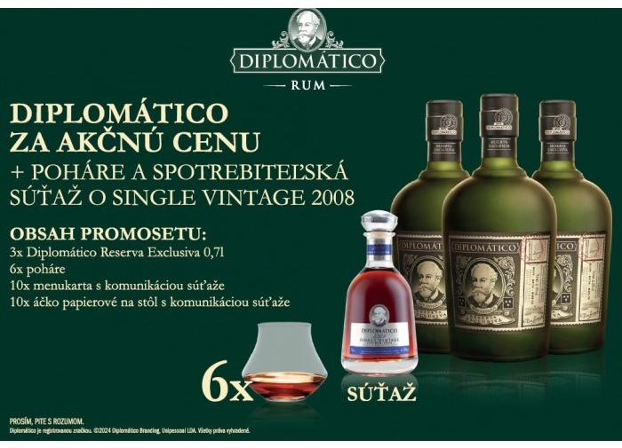 Diplomático Reserva Exclusiva 40% 3 x 0,7 l (darčekové balenie 6 pohárov)