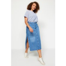 Trendyol Curve Blue Slit Midi Denim Skirt