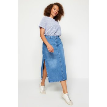 Trendyol Curve Blue Slit Midi Denim Skirt