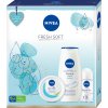 Nivea Fresh Soft Creme krém svěží hydratační krém pro celé tělo 100 ml + Creme Soft krémový sprchový gel 250 ml + Original Care kuličkový antiperspirant 50 ml darčeková sada