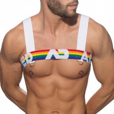 Harness Addicted AD1111 Rainbow biely elastický postroj pre mužov