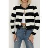 74390 Dewberry Crew Neck Striped Crop Cardigan-BLACK čierna STD dewberry 2465430637871