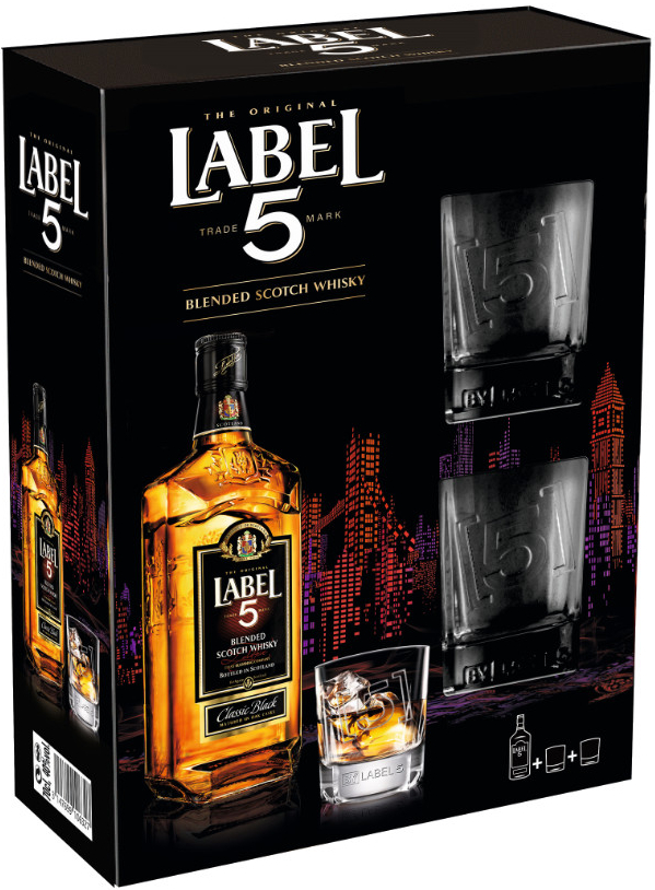 Label 5 Scotch 40% 0,7 l (darčekové balenie 2 poháre)
