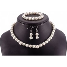 Polodrahokam.sk súprava náhrdelník náramok a náušnice biele riečne perly s krištálikmi M3003