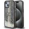 Guess iPhone 15 Liquid Glitter Gold Stripes čierne