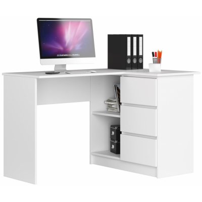 Akord 3xEliving LYNNA Desk B16 RIGHT Biela Malý rohový písací stôl s tromi zásuvkami, pravá strana, Rozmery: výška: 77 cm, šírka: 124,5 / 85 cm, hĺbka: 45 / 48,5 cm