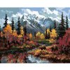 Diamondi Diamantové maľovanie - MEDVEĎ PRI RIKE, HORY A JESENNÉ STROMY Rámovanie: bez rámu a bez vypnutia plátna, Rozmer: 40x50 cm