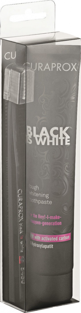 Curaprox Black is White bieliaca pasta s aktívnym uhlím a hydroxylapatitom 90 ml + 5460 Ultra Soft zubná kefka darčeková sada