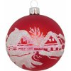 Vianočná ozdoba sklenená guľa s dedinou červená, 7 cm