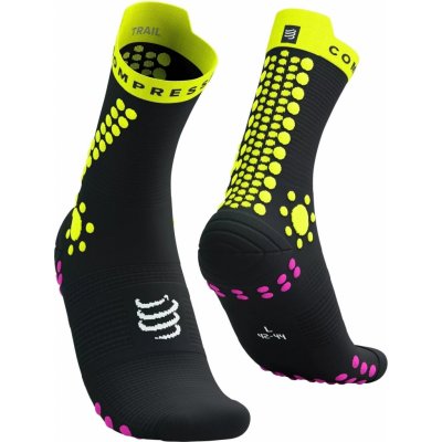 Compressport Pro Racing Socks V4.0 Trail Black/Safety Yellow/Neon Pink