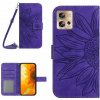 Peňaženkové kožené puzdro Sun Flower na Motorola Edge 30 Fusion - Tmavo fialová