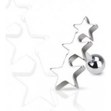 Šperky eshop oceľový piercing do tragusu tri hviezdy s guličkou W05.05