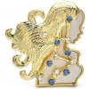 B-TOP Pozlátená brošňa so znamením zverokruhu s modrými a čírymi kryštálmi znamení: Panna (23.8. - 22.9.)