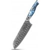 IZMAEL Damaškový kuchynský nôž Akio Santoku/Modrá 17.8 cm