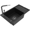 Mexen Elias, 1-komorový granitový drez 795x480x200 mm a drezová batéria Flora, čierna, 6511-77-670401-07-B
