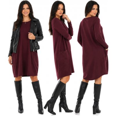 Fashionweek teplákové šaty s vreckami tunika rúrka Oversized MF365 Vínové