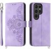 Peňaženkové kožené puzdro Flowers na Samsung Galaxy S24 Ultra 5G - Fialová