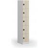 Šatníková skrinka S1 s úložnými boxmi, 5 boxov, 1850 x 300 x 500 mm, zámok s čítačkou RFID kariet, laminované dvere, dub prírodný